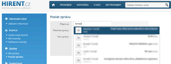 Volba příjemce zprávy